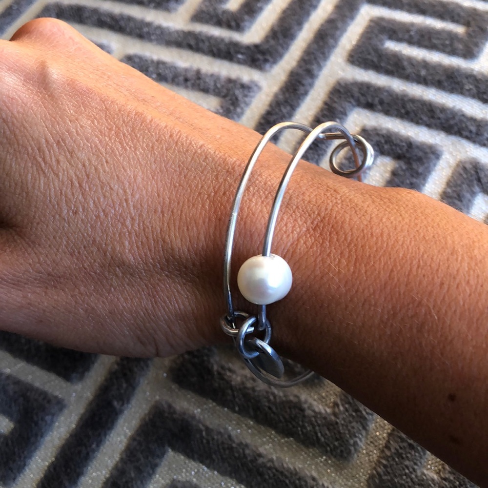 Stainless Steel Freshwater Pearl Adj Bracelet